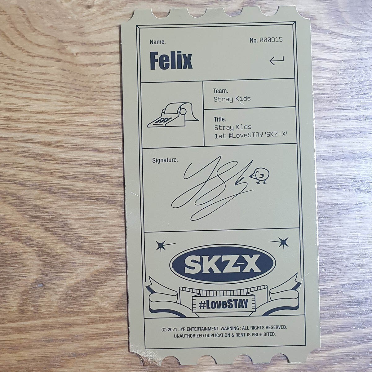 Felix Official Special Photo Ticket Stray Kids 1st #LoveStay SKZ-X