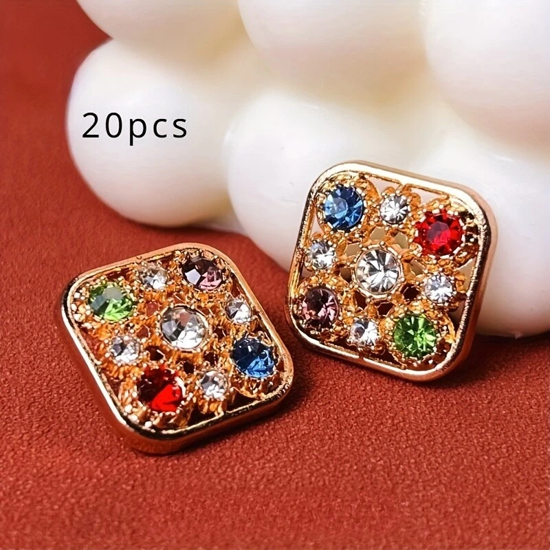 20pcs Square Crystal Rhinestone Buttons Metal for DIY Cloth Craft Sewing Retro - Image 2 of 4