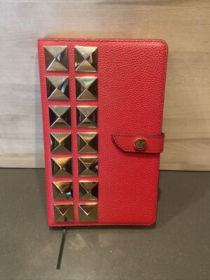 Michael Kors Medium Studded Pebbled Leather Notebook Crimson Red Goldtone