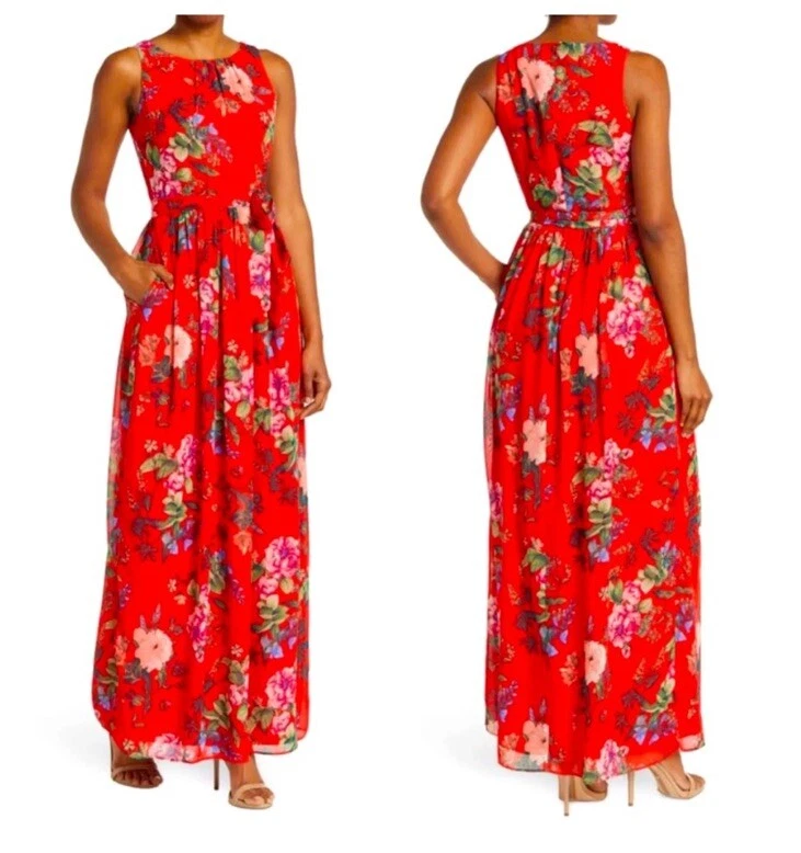 Eliza j belted chiffon maxi dress cheap