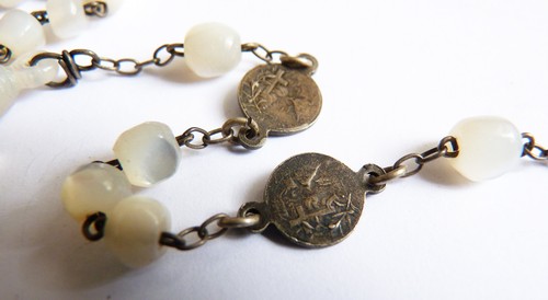 Chapelet nacre argent rosaire rosary mother of pearl croix cross medaille coeur - Picture 3 of 3