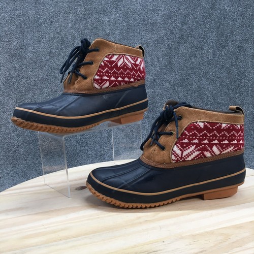 Khombu Duck Boots Womens 9 M Helen Casual Mid Calf Lace Up Red Blue Brown Round - Picture 2 of 11