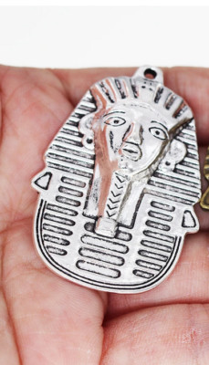 Large PHARAOH KING TUT EGYPTIAN  3D Pendant 20'' 925 Sterling Silver Necklace Men