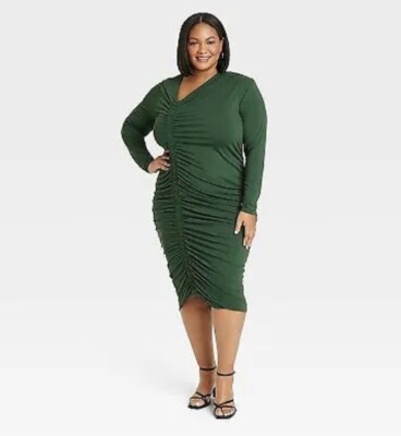 chinese dress ladies Plus Size Ruched Long Sleeve Midi Dress – Wholesale Capella Apparel main image 0