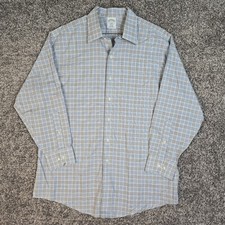 Brooks Brothers Dress Shirt Men 17 2/3 Gray Blue Plaid Regent Non Iron Button Up