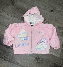VTG 90s Windbreaker Jacket Pastel Pink Zip Hood Lined Buttons Bow Skate Girl 2T