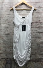 Pretty Little Thing Dress Size 6 Sleeveless Rouche Sides Bodycon White Droop NWT