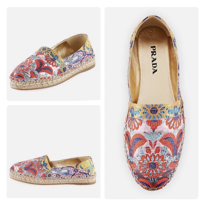 PRADA Jute Metallic Espadrilles Paisley Floral Jacquard PRADA Jute Metallic Espadrilles Paisley Floral Jacquard