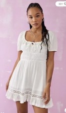 Urban Outfitters White Evie Prairie Mini Dress Size Small
