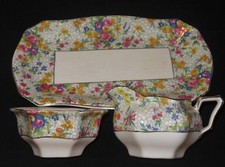 Crema y bandeja azucarero Royal Winton Grimwades China Chintz FIREGLOW años 30