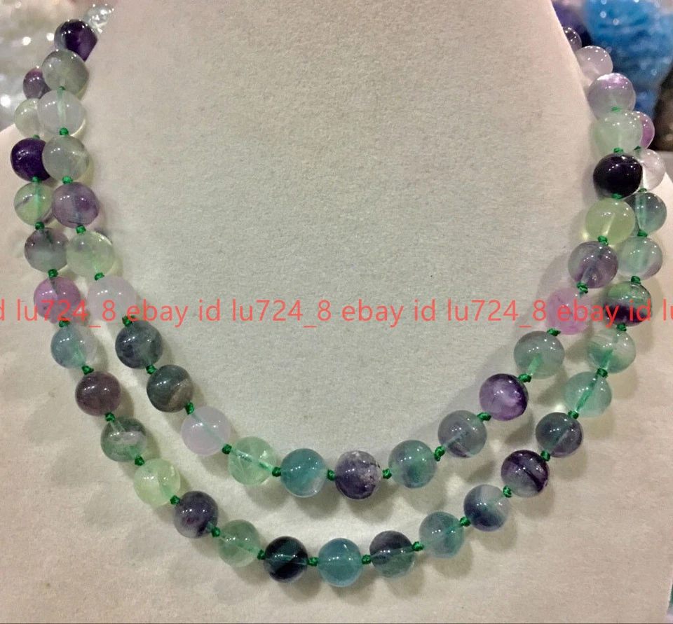 Natural 8/10mm Multicolor Fluorite Round Gems Beads Jewelry Necklace 36" Inches - Image 2 of 4