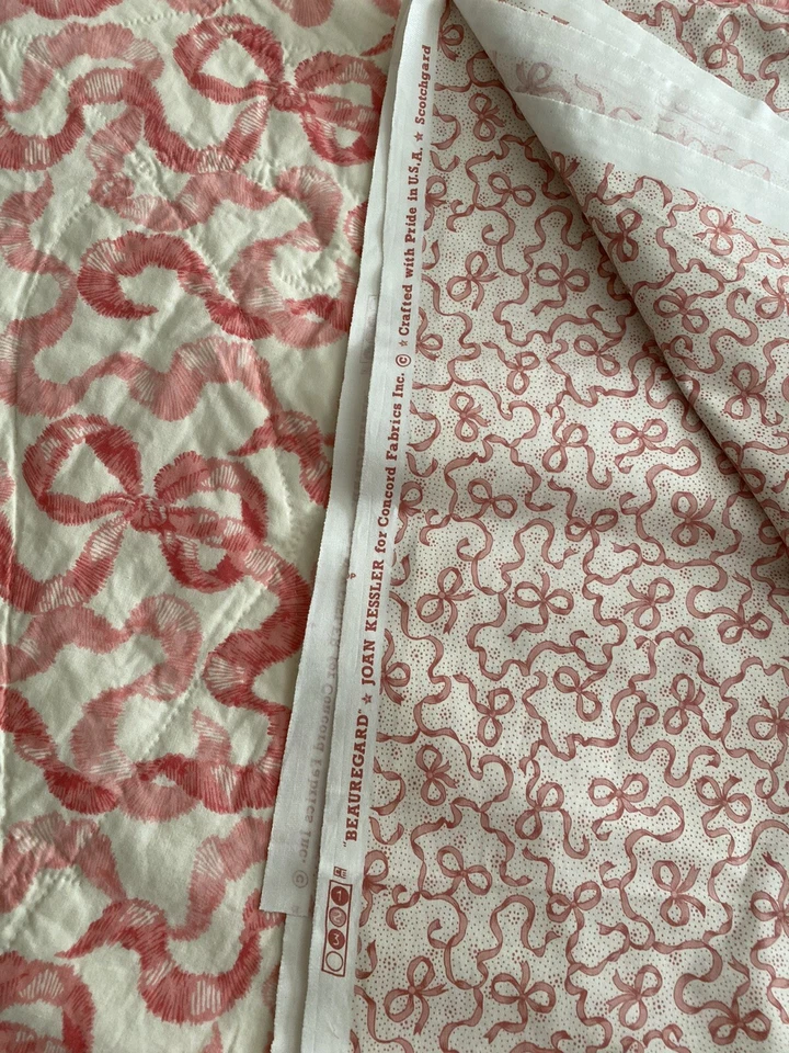 Joan Kessler “Beauregard” Pink Bow Ribbon Cotton Chintz Fabric Girls Baby 4.3yd - Image 3 of 4