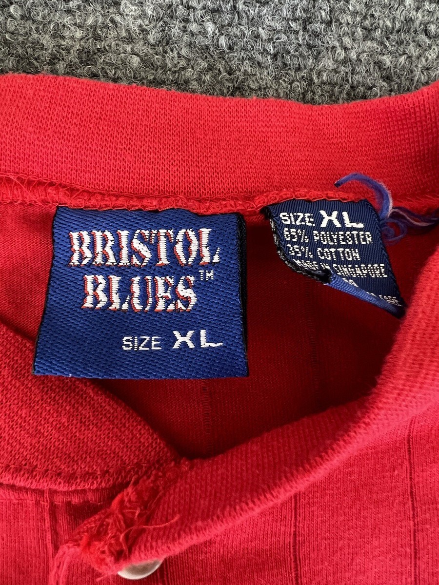 Bristol Blues Mens VTG Henley Shirt Red Stripe Short Sleeve