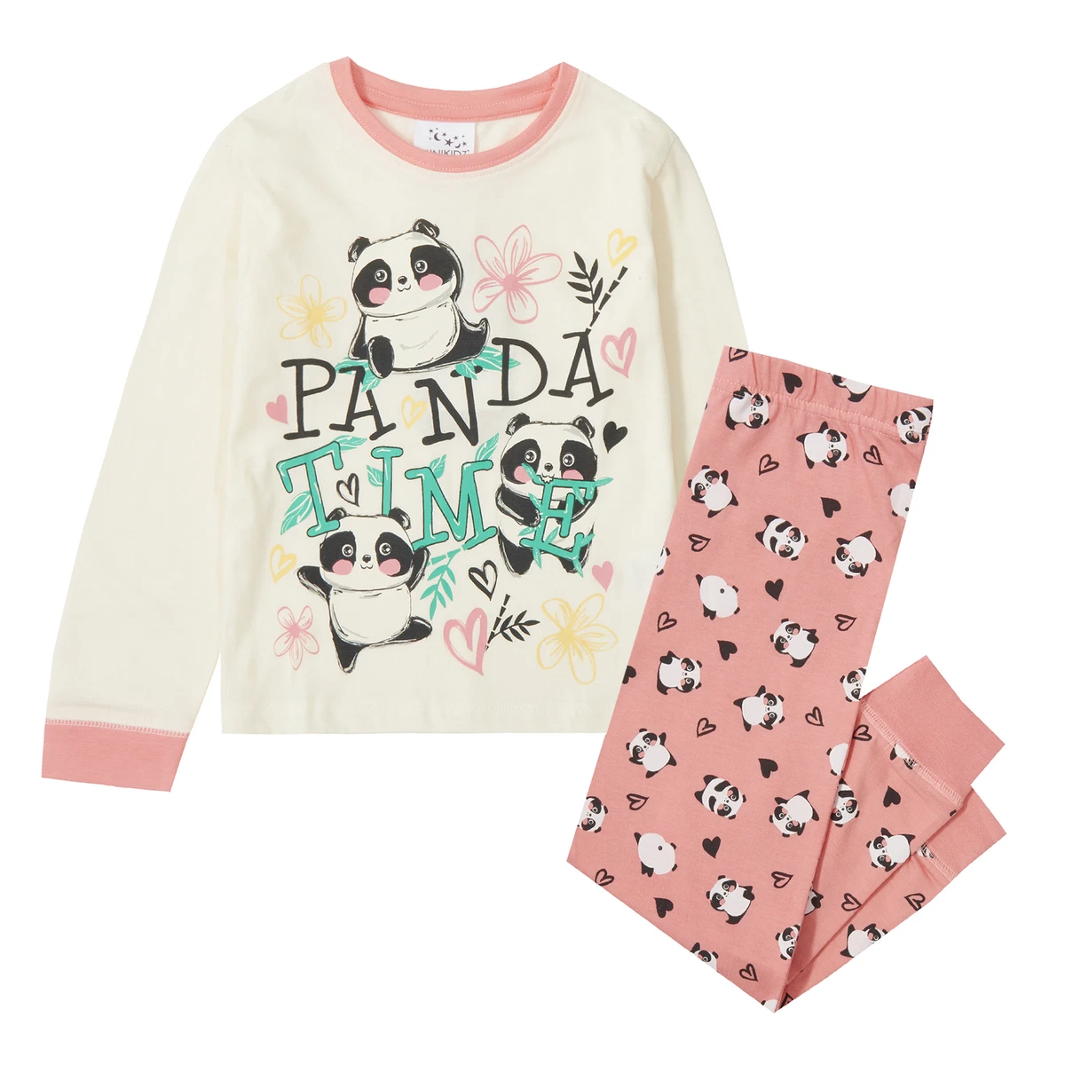 Childrens Girls Panda Time Pyjama Pajama Nightwear Set 2 6 Years