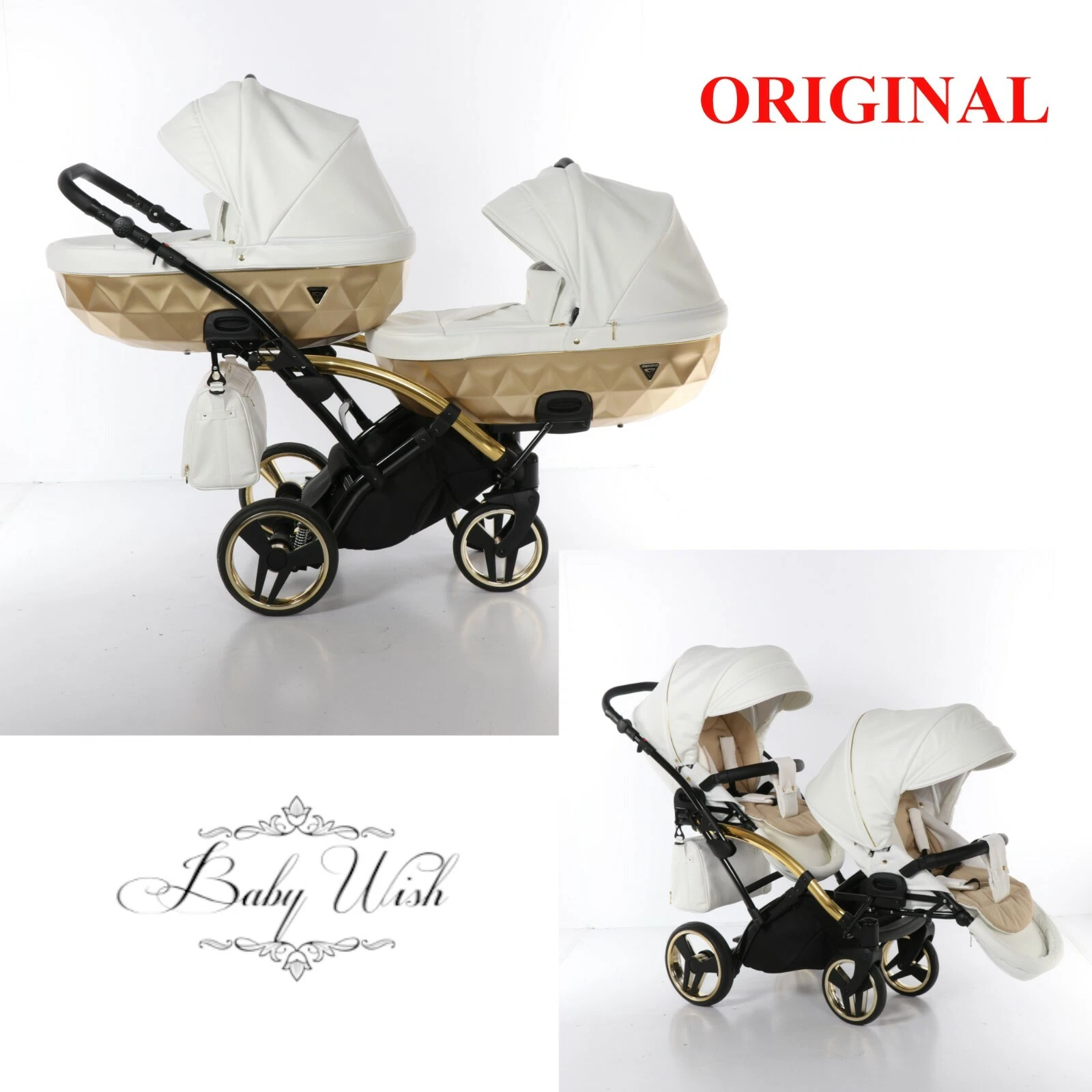 JUNAMA MIRROR SATIN DUO SLIM BABY KIDS STROLLER TWIN PRAM 2in1