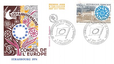 Briefumschlag FDC FRANKREICH 25 JAHRE EUROPA 1974 STRASSBURG N2