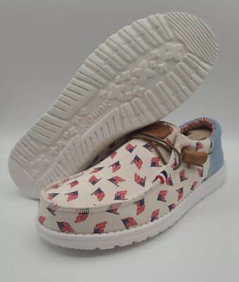 Hey Dude Mens Wally Americana Flag Patriotic Slip on Shoes Mens