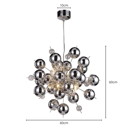 Chrom Kugel Sputnik Kronleuchter Metalic Silber und klare Kugeln Deckenleuchte Home - Bild 7 von 8