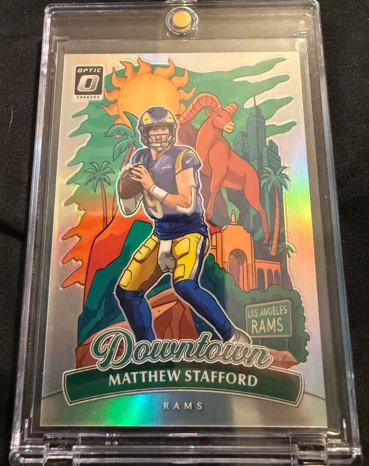 MATTHEW STAFFORD 2025 DONRUSS OPTIC DOWNTOWN (SSP) & Blue Neon Prizm 040/399