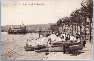 Schöne Vintage Postkarte Promenade Frankreich Boote