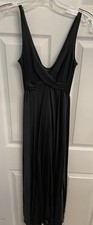 Vtg Olga Nightgown Negligee 92400 BLACK Plunge Cross Bodice Nylon Full SWEEP M