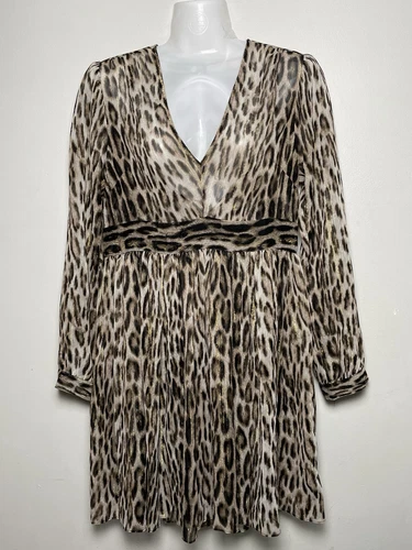 Abito MK MICHAEL KORS stampa animalier manica lunga pizzo taglia 6 trasparente