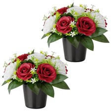2 Pack Artificial Grave Flowers Silk Cemetery Floral Arrangements Outdoor Decor