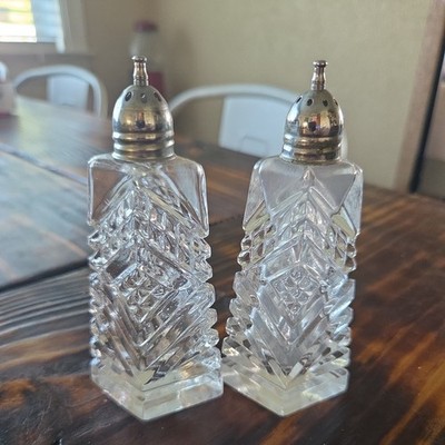 Vintage Clear Cut Crystal Salt & Pepper Made in Japan by Artmark MCM Collectible