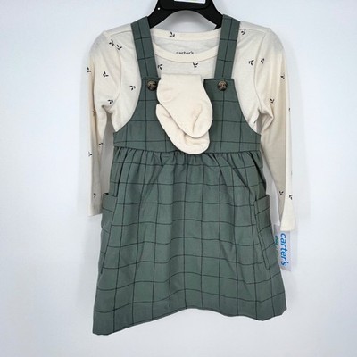 Child of Mine Carter's Jumper Set Girls 18M Green Windowpane 3pc Bodysuit Socks
