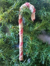 Primitive Aged Fabric Wrapped Candy Canes Red & White Lot of 10