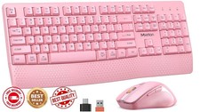 MEETION Wireless Keyboard Mouse Set Full-Sized Cordless 3 DPI Adjustable Pink