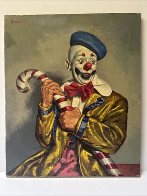 Famous Clown Painting By Veres Mid Century Portrait Circus MARGO CLARK VINTAGE