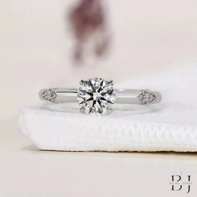 2 CT Round Brilliant Cut Moissanite Engagement Ring Solid 14K White Gold For Her
