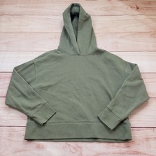 Zara Oversized Cropped Hoodie Womens M Olive Green Fleece Pullover Sweatshirt