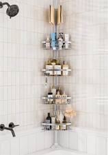 Rustproof Shower Corner Caddy Shelf for Bathroom Tension Pole Organizer with 4