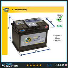 AGM Car Battery fits DACIA JOGGER LODGY SANDERO DUSTER 2010 on Stop Start Hella