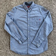 Supreme Logo Button Down Shirt Mens Size Medium Denim Long Sleeve Cotton Oxford