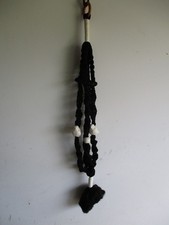 Vintage Macrame Plant Hanger 45" Black With White Ceramic Birds