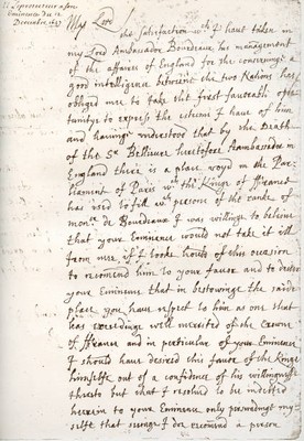 Letter by Oliver Cromwell to Cardinal Mazarin 4 December 1657 A fa- Old Photo