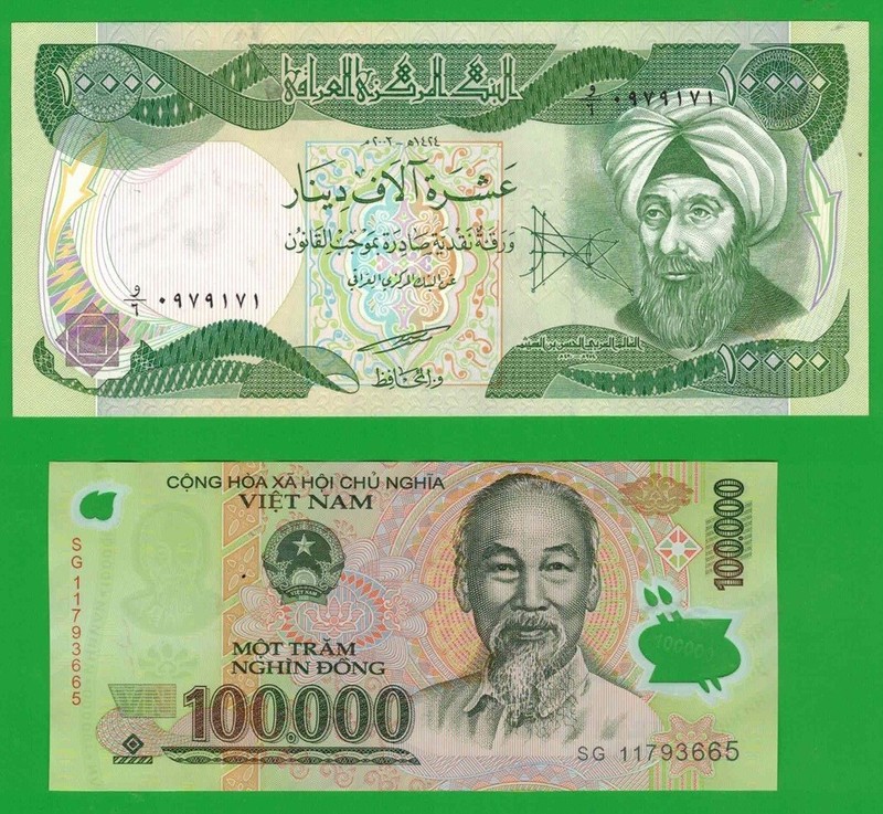 Iraqi 10,000 Dinar + Vietnam 100,000 Dong Banknotes Lot 1 Each Bonus Included