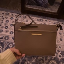 Brown Shoulder Bag Zip Closure Gold Hardware Adjustable Strap for Women