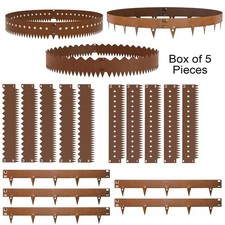 5pc Rust Steel Lawn Edging Set 5m Flexible Garden Grass Path Edge Border 20-15CM