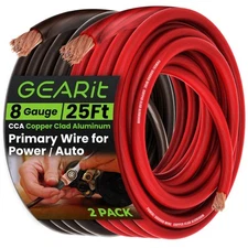 8 Gauge 25ft Black/Red CCA Wire - For Automotive Power/Ground, Battery Cable,...