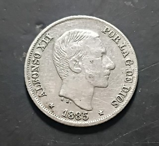 1885 Spain Philippines Alfonso XII de España 10 centimos silver coin o plata