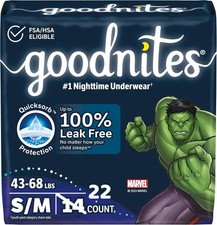 Goodnites Boys' Nighttime Bedwetting Underwear, Size S/M 43-68 lbs , 22 Ct,