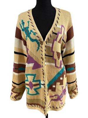 Storybook Knits Southwest Lizard Geiko Western Cardigan Sweater Maximalist SZ M