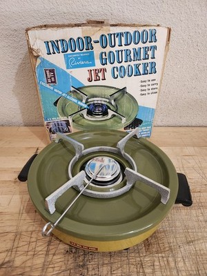 NOS 1971 VINTAGE RIVIERA CAMP STOVE ALCOHOL BURNER JET COOKER AVOCADO GREEN