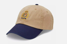 Mens Polo Ralph Lauren Two-Tone Crest Twill Ball Cap Khaki Embroidered New