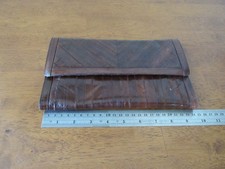 Vintage Eel Skin S.D. Brown Leather Clutch Wallet Purse Made in Korea Retro 80s