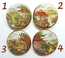 Vtg 1986 Shirley Shaw Signed Ceramic Studio Buttons w/ Oriental Scenes ~ Choice